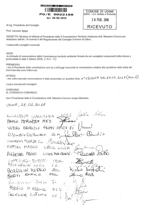 mozione sfiducia Ceccon